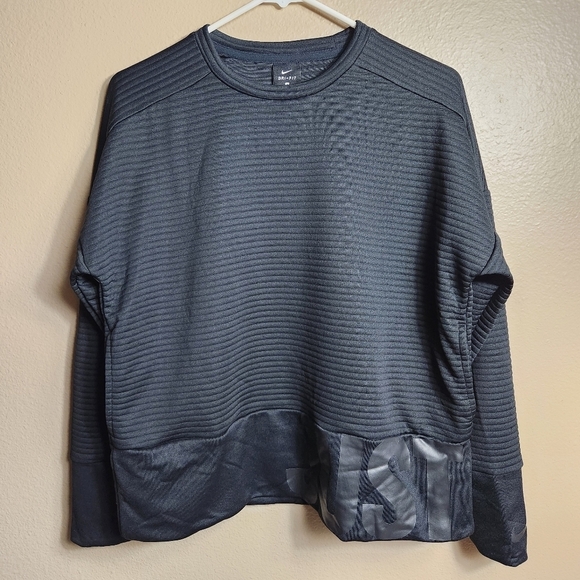 Nike Dri-Fit Training Womens Black Crew Top Rib-Quilted Sweatshirt-Size S - Picture 1 of 8
